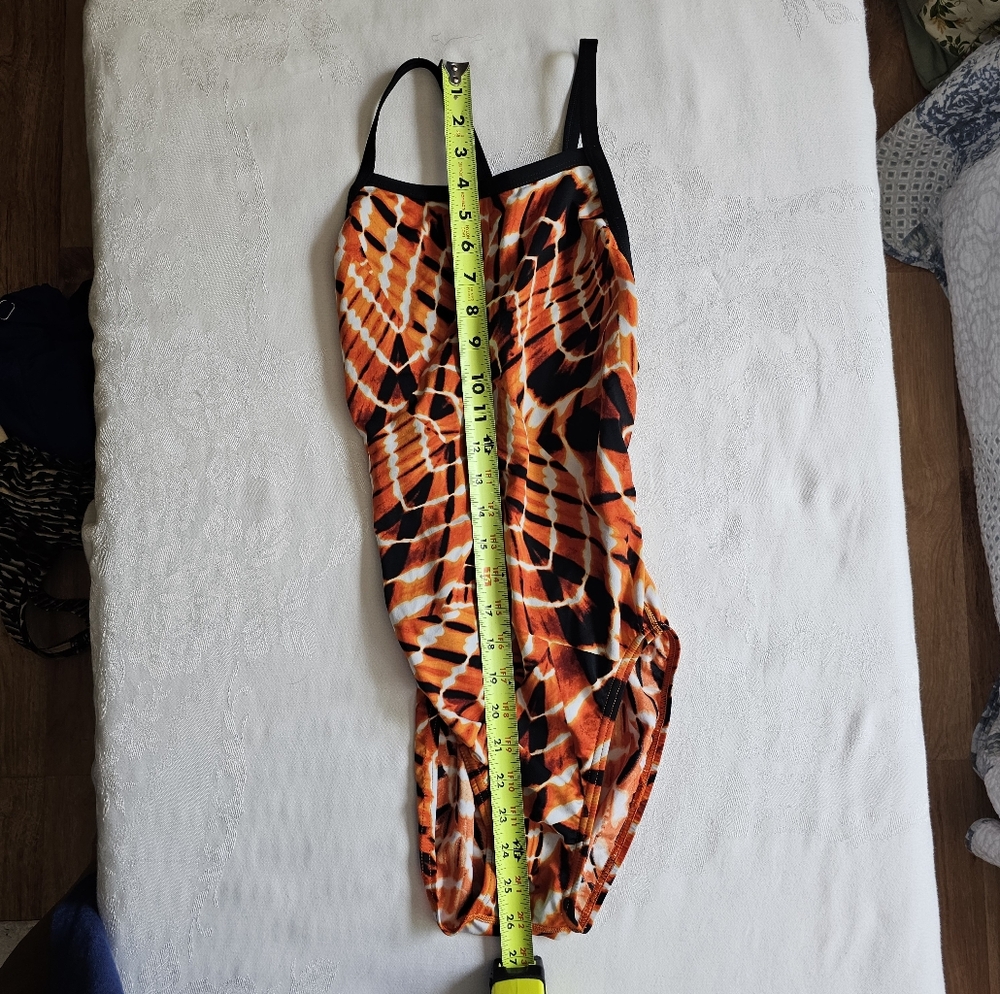 Speedo Orange and Black Tie-dye Patterned Swimwear 34 XS Juniors